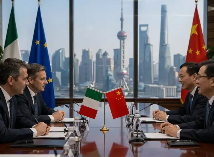 incontro istituzionale tra delegazioni di Italia e Cina in sala conferenze