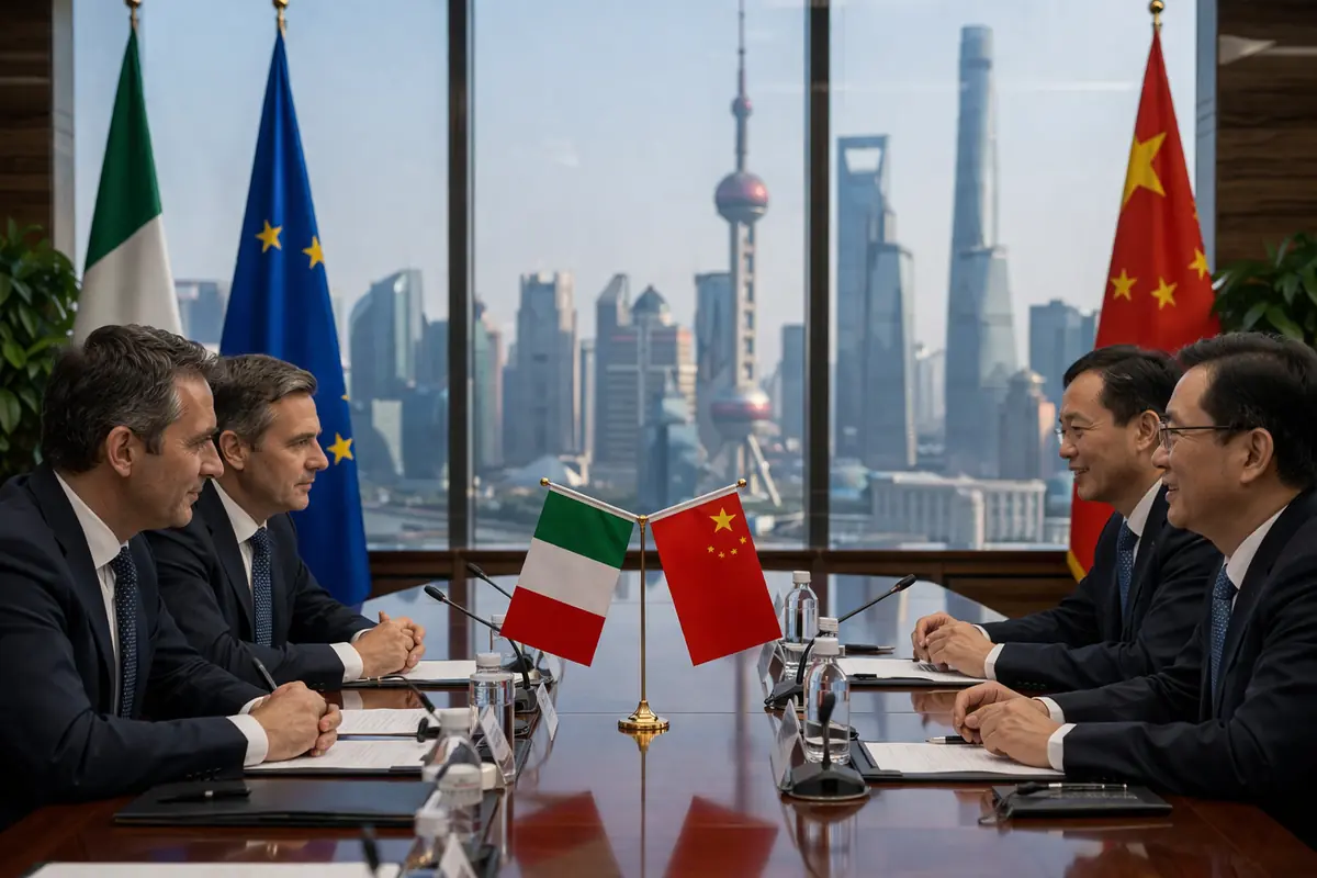 incontro istituzionale tra delegazioni di Italia e Cina in sala conferenze